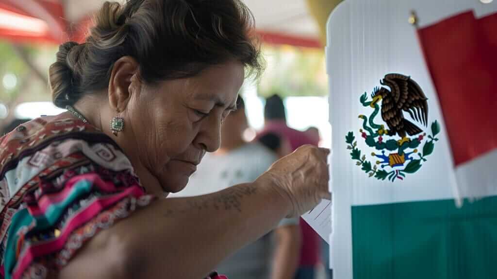 Mujer depositando su voto en una urna durante un proceso electoral